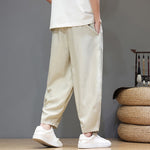 Buddha Stones Summer Casual Minimalist Drawstring Solid Cropped Pants Men's Tapered Pants With Pockets