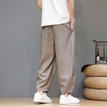 Buddha Stones Summer Casual Minimalist Drawstring Solid Cropped Pants Men's Tapered Pants With Pockets