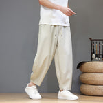 Buddha Stones Summer Casual Minimalist Drawstring Solid Cropped Pants Men's Tapered Pants With Pockets