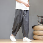 Buddha Stones Summer Casual Minimalist Drawstring Solid Cropped Pants Men's Tapered Pants With Pockets
