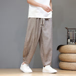 Buddha Stones Summer Casual Minimalist Drawstring Solid Cropped Pants Men's Tapered Pants With Pockets