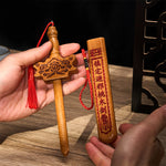 Buddha Stones Peach Wood Dragon Yin Yang Ritual Protection Sword Hanging Decor