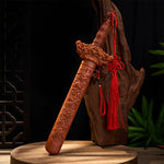 Buddha Stones Handcarved Peach Wood Dragon Sword Ritual Decor