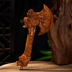 Buddha Stones Hand Carved Peach Wood Fu Character Dragon Sword Strength Ritual Wall Hanging
