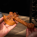 Buddha Stones Hand Carved Peach Wood Fu Character Dragon Sword Strength Ritual Wall Hanging