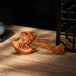 Buddha Stones Hand Carved Peach Wood Fu Character Dragon Sword Strength Ritual Wall Hanging