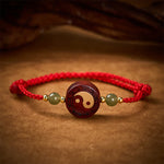 Buddha Stones Purple Sandalwood Jade YinYang Balance Red String Bracelet