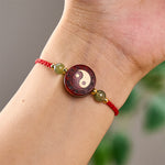 Buddha Stones Purple Sandalwood Jade YinYang Balance Red String Bracelet