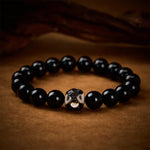 Buddha Stones Tibetan Agate Yin Yang Wealth Round Bead Bracelet