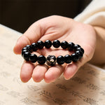 Buddha Stones Tibetan Agate Yin Yang Wealth Round Bead Bracelet
