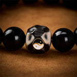 Buddha Stones Tibetan Agate Yin Yang Wealth Round Bead Bracelet