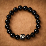 Buddha Stones Tibetan Agate Yin Yang Wealth Round Bead Bracelet