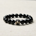 Buddha Stones Tibetan Agate Yin Yang Wealth Round Bead Bracelet