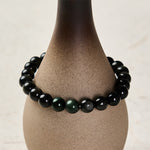 Buddha Stones Rainbow Obsidian Yin Yang Balance Round Bead Bracelet