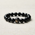 Buddha Stones Tibetan Black Obsidian Black Onyx Yin Yang Bead Protection Bracelet