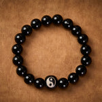Buddha Stones Tibetan Black Obsidian Black Onyx Yin Yang Bead Protection Bracelet