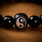 Buddha Stones Tibetan Black Obsidian Black Onyx Yin Yang Bead Protection Bracelet