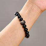 Buddha Stones Tibetan Black Obsidian Black Onyx Yin Yang Bead Protection Bracelet