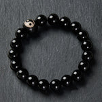 Buddha Stones Tibetan Black Obsidian Black Onyx Yin Yang Bead Protection Bracelet