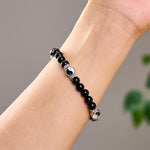 Buddha Stones Black Obsidian Yin Yang Balance Round Charm Bracelet