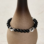 Buddha Stones Black Obsidian Yin Yang Balance Round Charm Bracelet