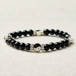Buddha Stones Black Obsidian Yin Yang Balance Round Charm Bracelet