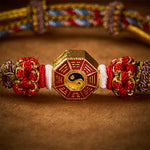 Buddha Stones Protection Colorful String Bagua Chinese Coin Hand-Woven Tibetan Braided Bracelet