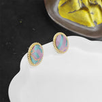 Buddha Stones Song Brocade Handcrafted Oval Purity Chinese Vintage Earrings