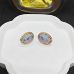Buddha Stones Song Brocade Handcrafted Oval Purity Chinese Vintage Earrings