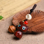 Buddha Stones Ebony Wood & Red Sandalwood Hand Carved Cat Bell Protection Keychains