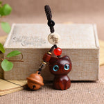 Buddha Stones Ebony Wood & Red Sandalwood Hand Carved Cat Bell Protection Keychains