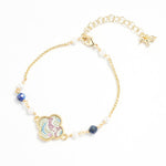 Buddha Stones Pearl Inlaid Song Brocade Four Leaf Clover Purity Adjustable Copper Bracelet