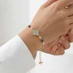 Buddha Stones Pearl Inlaid Song Brocade Four Leaf Clover Purity Adjustable Copper Bracelet