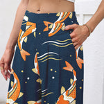Buddha Stones Cotton Linen Koi Fish Pattern Women's Elastic Waist Wide Leg Pants With Pockets