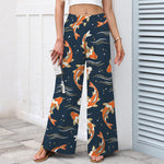 Buddha Stones Cotton Linen Koi Fish Pattern Women's Elastic Waist Wide Leg Pants With Pockets