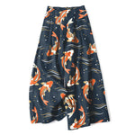 Buddha Stones Cotton Linen Koi Fish Pattern Women's Elastic Waist Wide Leg Pants With Pockets