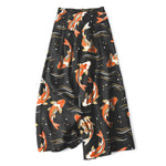 Buddha Stones Cotton Linen Koi Fish Pattern Women's Elastic Waist Wide Leg Pants With Pockets