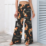 Buddha Stones Cotton Linen Koi Fish Pattern Women's Elastic Waist Wide Leg Pants With Pockets