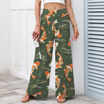 Buddha Stones Cotton Linen Koi Fish Pattern Women's Elastic Waist Wide Leg Pants With Pockets
