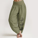 Buddha Stones Pure Cotton Yin Yang Pattern Women's Elastic Waist Harem Pants