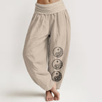 Buddha Stones Pure Cotton Yin Yang Pattern Women's Elastic Waist Harem Pants