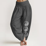 Buddha Stones Pure Cotton Yin Yang Pattern Women's Elastic Waist Harem Pants