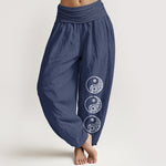 Buddha Stones Pure Cotton Yin Yang Pattern Women's Elastic Waist Harem Pants