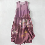 Buddha Stones Summer Casual Lotus Buddha Gold Accent Pattern Women's Summer Sleeveless Midi Dress With Pockets