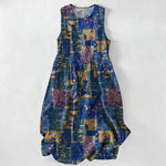 Buddha Stones Summer Casual Abstract Patchwork Geometric Pattern Women's Summer Sleeveless Midi Dress With Pockets