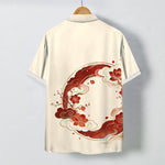 Buddha Stones Oriental Floral Lotus Peach Blossoms Cloud Pattern Buttons Breathable Men's Short Sleeve Shirt