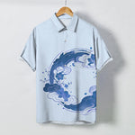 Buddha Stones Oriental Floral Lotus Peach Blossoms Cloud Pattern Buttons Breathable Men's Short Sleeve Shirt