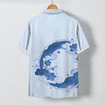 Buddha Stones Oriental Floral Lotus Peach Blossoms Cloud Pattern Buttons Breathable Men's Short Sleeve Shirt