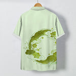 Buddha Stones Oriental Floral Lotus Peach Blossoms Cloud Pattern Buttons Breathable Men's Short Sleeve Shirt