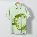 Buddha Stones Oriental Floral Lotus Peach Blossoms Cloud Pattern Buttons Breathable Men's Short Sleeve Shirt